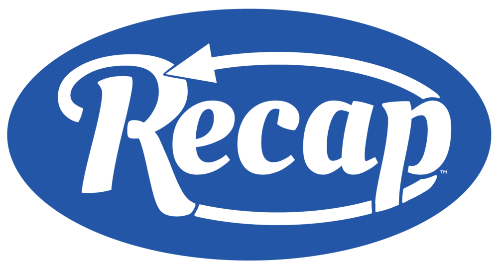Recap Books Logo with TM, white on blue background